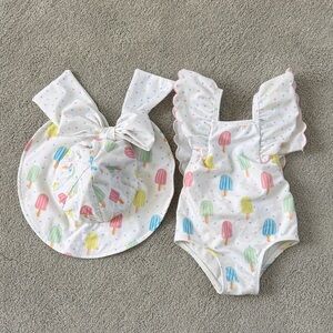 Sal & pimenta Ice Cream Print Kids One Piece with Hat 6m/12m